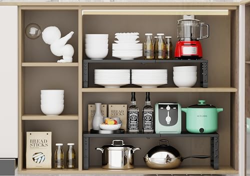 Jojocross Expandable Stackable Spice Rack Organizer for Kitchen Cabinet,Adjustable Counter Shelf, countertop, Pantry,Cupboard,Bathroom,Bedroom(1Pack/Black/Medium) - color: 1 Pack/Black, size: MEDIUM:7.9"D x 16.7~26.6"W x 6.1"/7.5"H