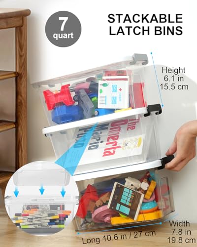 NUMIFUN Plastic Storage Bins With Lids 6 Pack Storage Organizer Bins, 7 Quart Stackable Storage Bins with Lids and Black Handle Buckle Easy for Home Office Organization, White - color: White
