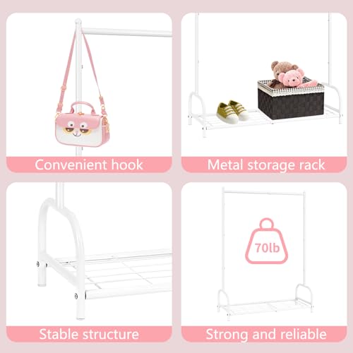 Kids Clothing Rack, Small Clothes Shelf with Metal Storage Shelf, Kids Dress Up Storage Rack, (White) - color: White