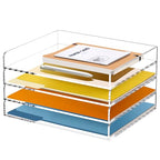 4 Tier Stackable Letter Tray, Acrylic Paper Organizer File Trays Paper Sorter, Clear Office Supplies Accessories for Letter/A4 Size Folders Documents 12.4inx8.86inx6.65in - style: Ultra-thin 4Tier trays