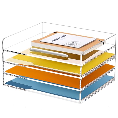 4 Tier Stackable Letter Tray, Acrylic Paper Organizer File Trays Paper Sorter, Clear Office Supplies Accessories for Letter/A4 Size Folders Documents 12.4inx8.86inx6.65in - style: Ultra-thin 4Tier trays