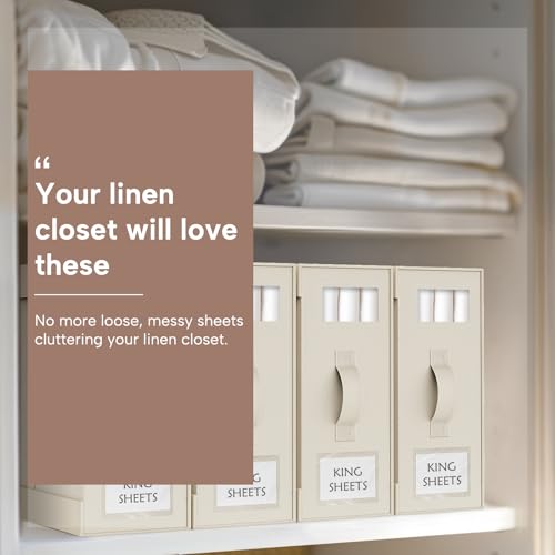 Criusia Bed Sheet Organizers and Storage, 8 Pack Foldable Linen Closet Organizer Box – Bedding Holder for Sheet Set (King/Queen Sizes), Duvet Covers, Blankets (Beige) - color: Beige, size: 8PACK