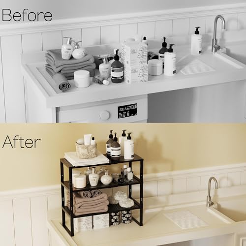 Heavy-Duty Adjustable Metal Shelf Organizer - Expandable & Stackable Pantry Storage Rack for Kitchen, Bathroom, RV, Cabinets(3 Packs/Black, Medium) - color: 3 Packs/Black, size: M:7.8"D x 16.5"W x 8.2"H