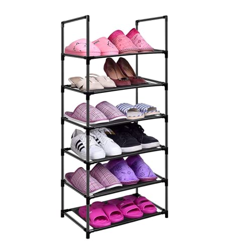 6 Tier Metal Structure Free Standing Shoe Rack for Small Space Entryway, Bedroom, Closet, Narrow Vertical Shelf Organizer for Space Saving Storage - size: 6 Tier