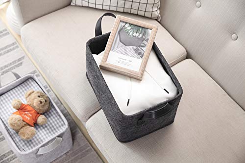 Collapsible Storage Basket with Carry Handles Felt Fabric Storage Bin Durable Organizer for Gift Toys Shoes Clothes Towels Nursery Home Laundry Office Decorative Organizing Box(Dark grey) - color: PU-Dark grey, size: 13.9L×9.6W×8.2H
