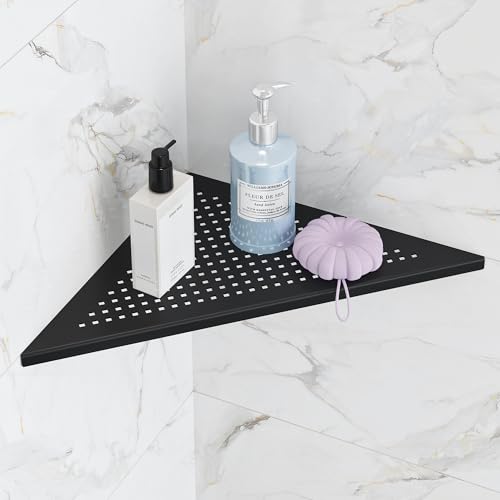 Qeke Bathroom Corner Shelf, Recessed 12" Shower Shelf Caddy, SUS304 Stainless Steel Shelf Wall Mount Triangular, No Drilling, Matte Black - color: Matte Black, size: 12"- 1 Pack