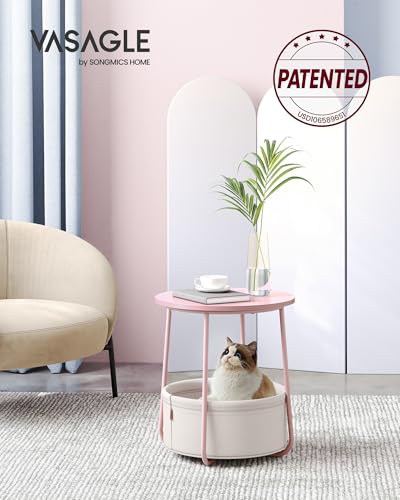 VASAGLE LILEA Collection - Small Round Side End Table, Modern Nightstand with Fabric Basket, Jelly Pink and Cream White ULET223R61 - color: Jelly Pink + Cream White, size: Round + 1 pack