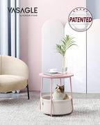 VASAGLE LILEA Collection - Small Round Side End Table, Modern Nightstand with Fabric Basket, Jelly Pink and Cream White ULET223R61 - color: Jelly Pink + Cream White, size: Round + 1 pack