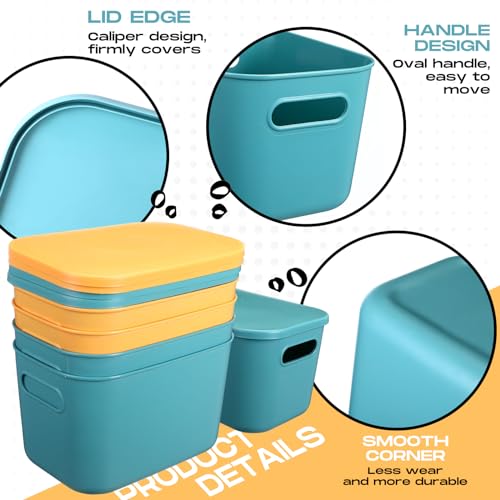 Hoolerry 8 Pieces Colorful Storage Bins with Lid, Plastic Storage Basket Organizing Container Stackable Box with Handle for Shelves Desktop Playroom Office(10.2 x 7 x 6.3 Inch,Green and Yellow) - color: Green and Yellow, size: 10.2 x 7 x 6.3 Inch