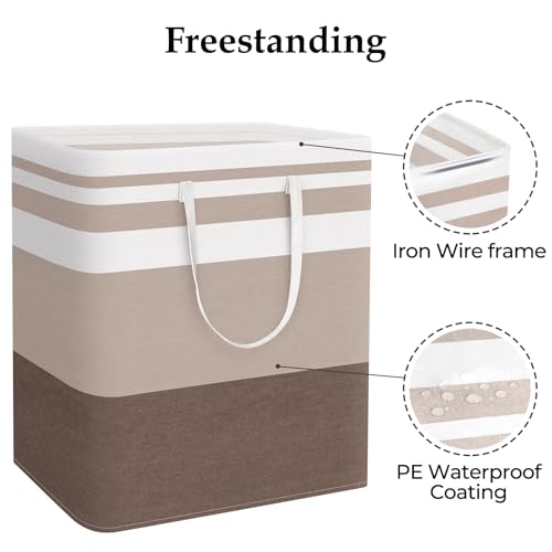 StorageRight Large Collapsible Laundry Basket Hamper with Easy Carry Handles，Freestanding Clothes Hampers for Laundry, Bedroom, Dorm, Towels, Toys, 100L, Khaki - color: Khaki, size: 100L