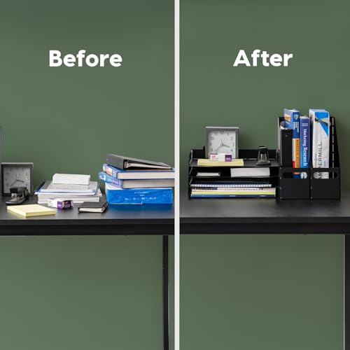 IRIS USA Metal Letter Tray Paper Organizer, 4 Pack, For Letter/A4 File Holder Paperwork Document, Stackable Desktop File Organizer Tray Paper Basket Rack for Office Supplies Home Work, Black - style: Black S - 4 Pack