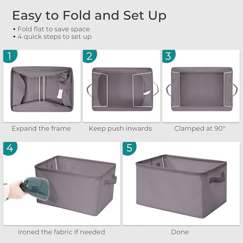 Storage Basket Bins with Metal Frame, Large Collapsible Fabric Storage Baskets for Organizing Shelf, Basket Organizer W/Handles for Blankets, Towels, Laundry, Shelves, 3-Pack, Gray - color: Gray, size: 3 PACK