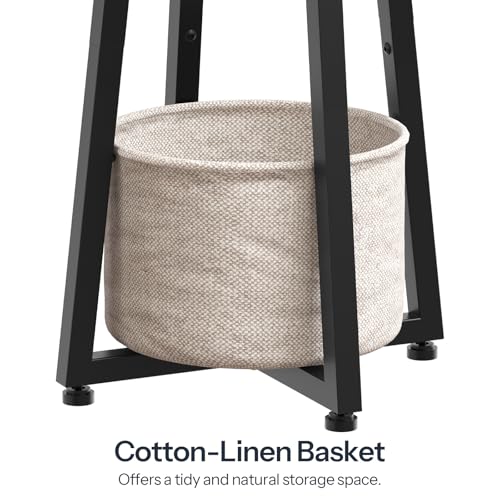 HOOBRO Small Round Side Table, 2-Tier Round Sofa End Table, Compact Nightstand with Cotton Linen Storage Basket, for Small Space, Living Room, Bedroom, Dorm, Rustic Brown BF183BZ01 - color: Rustic Brown
