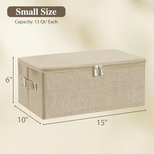 ANMINY Storage Bins with Zipper Lids 13 Qt Lidded Fabric Storage Boxes Baskets Cubes with Handles Collapsible Washable Cotton Linen Closet Shelf Clothes Organizer Containers - Beige, Small - color: Beige, size: Small (Pack of 1)