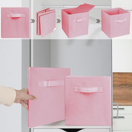 2 Pcs Storage Cubes, 10.5 Inch Collapsible Storage Bins, Fabric Foldable Bins for Organization, Durable Storage Bins for Closet, Shelves, Offices (Pink) - color: Pink