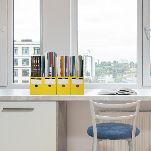 Limitliho Yellow Cardboard Magazine Holder (2 Pack), Magazine File Holder for Desk, Sturdy Book Bins for Classroom, Vertical File Folder Organizer, 10.6'' H×10.2'' L ×3.5''W Inch Magazine Rack - color: Yellow, size: 2 Pack
