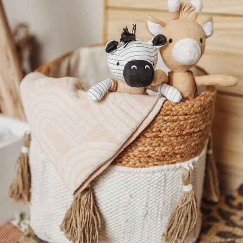 Crane Baby Boho Safari Nursery Decor Baby Storage Bin, Cotton & Jute Collapsible Fabric Basket Organizer, 13X12 Jute 13 X 12 Inches Beige - size: 13 x 12 Inches, style: Jute