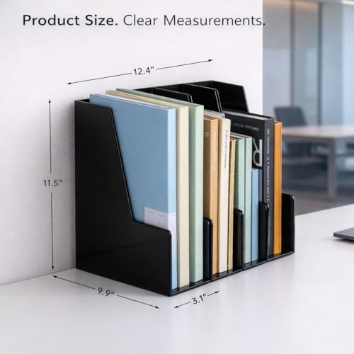 CiWiVOKi Vertical Magazine File Holder, Desk Organizer and Storage for Magazines, Binders, Notebooks, Envelopes, Multi-Purpose Desktop File Organizer for Home, Office & Classroom, 4 Pack, Black - color: Black