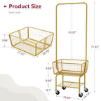 Tajsoon Laundry Cart with Wheels, Metal Rolling Laundry Hamper with Hanging Rack, Storage Basket and Shelf, Gold - color: Gold