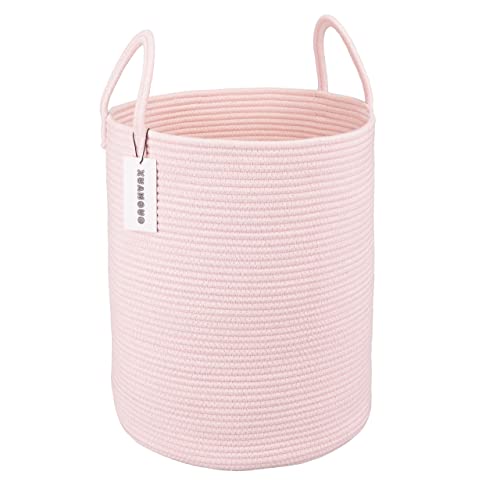 XUANGUO Cotton Rope Laundry Basket Hamper for Girls Kids Baby Nursery Hamper Bin Woven Storage Basket for Living Room Girls room Boho Tall Rope Baskets for Blanket Toys Large light pink - color: pink, size: Regular
