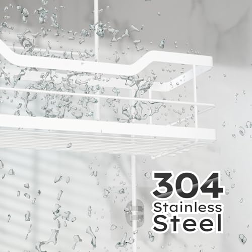 Consumest Over Door Shower Caddy - 2 Tier Shower Shelves Hanging with Soap Holders, Large Capacity Shower Organizer with 4 Hooks, Bathroom Rack and Storage, White - color: White, size: 2 Tier