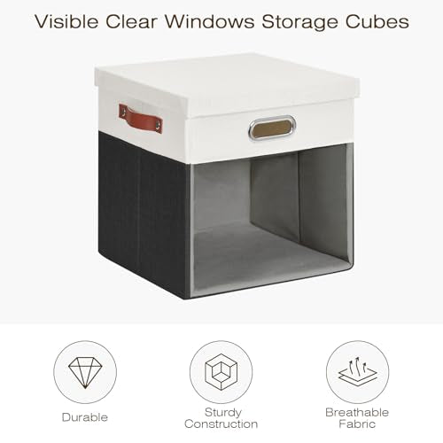 Ultra Thick Fabric Storage Cubes with Lids & Windows, 11-Inch Foldable Closet Storage Bins with 3 Handles, Home Decorative Boxes for Bedroom, Living Room, Dorm, Office (Balck & White) - color: Balck&White, size: 11"L x 11"W x 11"H