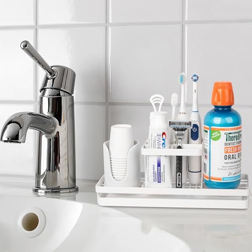 Toothbrush Holders for Bathrooms, Carbon Steel Tooth Brushing Holder Electric Toothbrush and Toothpaste Organizer Bathroom Accessories for Countertop, Shower, Sink, 5 Slots, White - color: White, size: Large