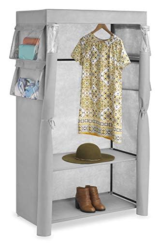 Whitmor, Gray Covered Wardrobe with Accessory Storage - color: Grey
