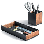 UPERGO Walnut Desk Tray with Pen Holder Set, Natural Wooden Desk Drawer Organizer Office, Organizer Tray for Keys, Pen, Watch - style: desk drawer with pen holder