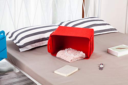 Minoisome Storage Basket Felt Storage Bin Collapsible& Convenient Box Organizer with Carry Handles for Office Bedroom Closet Babies Nursery Toys Laundry (Red, 13.8inch（L）×9.5inch（W）×8.3inch（H）) - color: Red, size: 13.8inch（L）×9.5inch（W）×8.3inch（H）