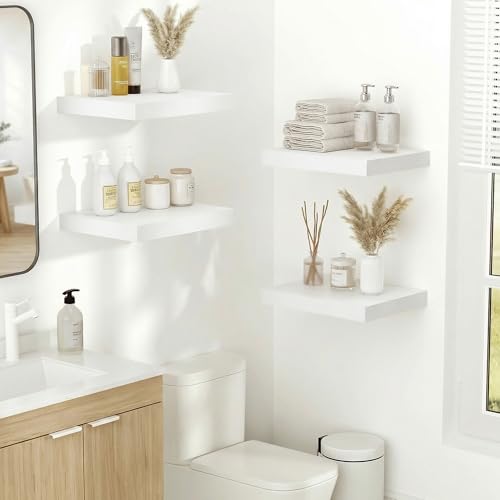 Vivelove 10 in Deep Floating Shelves for Wall, 10.2" x 10.2" x 1.5" Shelves for Room Wall Mounted, 1.5 Inch Thick Shelf for Bathroom Bedroom Kitchen Book Room, Modern Farmhouse Decor, Set of 2, White - color: White, size: 10.2”Wx10.2”Dx1.5”H