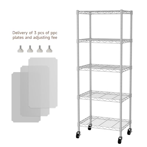 Golpart Small 5 Tier Shelves Storage Wire Shelving Unit Metal Shelf Adjustable Organizers Storage Shelving with Wheels for Bathroom Laundry Room Kitchen Pantry12”D x 18”W x 57.2”H White - color: White, size: 5 shelves (12 "D X 18 "W X 57.2 "H)