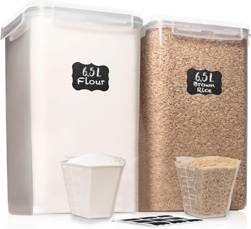 WHITE FEATHER SUPPLIES 2 PC [6.5L / 220 Oz] Large Food Storage Containers with Lids Airtight - BPA Free Clear Plastic Kitchen and Pantry Storage Containers, Bulk Storage for Cereal, Flour, Sugar, Rice - color: White - 2 Pack