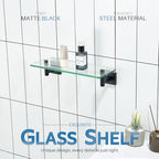 KOKOSIRI Bathroom Shelves Glass Floating Shelf 12-Inch for Bedroom, Living Room, Kitchen, Small Hanging Rack Rustproof Wall Mounted Black B1105BK-L12 - color: Matte Black, size: 12-Inch