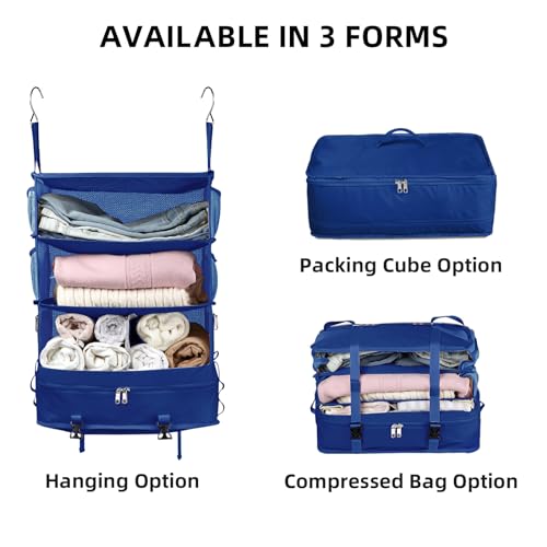 Bukere Hanging Packing Shelves for Luggage Suitcase, Portable Travel Cube Bag Organizer, Travel Essentials, Compression Closet Storage Organizer, X-Large Capacity - color: BLUE
