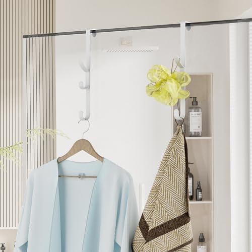 Over the Door Hooks hanger,over the door towel hook Organizer hanging for coat clothes backpack hat purse Metal Towel Rack Back of Shower for Bathroom,Dorm,Bedroom,Kitchen,Office Closet (White-2Packs) - color: White, size: 2 Pack