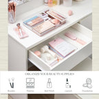 STORi SimpleSort 2-Piece Stackable Clear Drawer Organizer Set | 12" x 9" x 2" Rectangle Trays | Wide Makeup Vanity Storage Bins and Office Desk Drawer Dividers | Made in USA - size: 12x9x2"