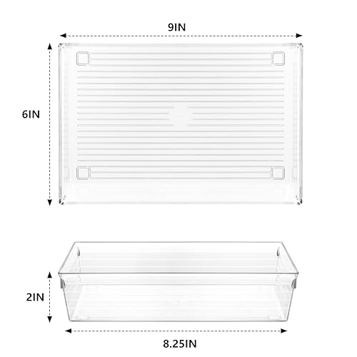 Backerysupply Clear Plastic Drawer Organizer Tray for Vanity Cabinet (9"×6"×2" Set of 4) For Office Bathroom Makeup Drawers - size: 9 in x 6 in x 2 in