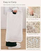 SETVSON Laundry Hamper with Lid Wicker Laundry Basket 112 L (29.6 Gal) Laundry Hampers Handwoven Rattan Clothes Hamper with Handles 3 Removable Liner Bag, 6 Mesh Bags for Bathroom Bedroom Light Khaki - color: Light Khaki, size: 29.6 Gal