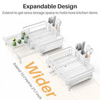 SNTD Dish Drying Rack - Extendable Dish Rack, Large Sink Drying Dish Drainer for Kitchen Counter, Stainless Steel Dish Strainer with Utensil Holder (White) - color: White