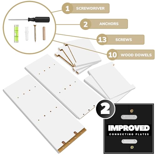Sorbus 5 Tier Wall Shelf Unit with Hooks, Vertical Column Utility Shelving for Home Decor and Storage Organizer, Wall-Mounted Floating Shelves for Bathroom Storage, Bedroom, Living Room - color: White, size: 1 Pack
