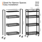 DGSNADGO Slim Rolling Storage Cart, 4-Tier Kitchen Cart on Wheels, Narrow Utility Cart with Handle and Wooden Tabletop for Small Space in Kitchen, Living Room, Bathroom, Laundry Room, Beige (Black) - color: Black