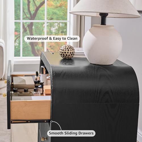 T4TREAM Fluted Dresser with 3 Drawers, 32" Tall Modern Chest of Drawers with Thickened Curved Profile Design, Wood Closet Clothes Storage Organizer for Bedroom, Living Room, Hallway, Black Oak - color: Black Oak, size: 15.7"D x 30"W x 32"H (3 Drawers)