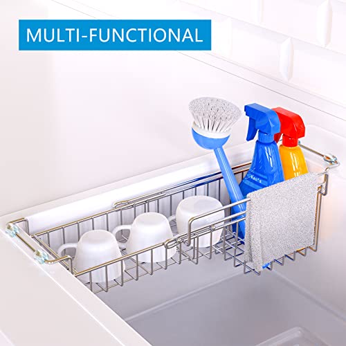 Over The Kitchen Sink Caddy Sponge Holder Organizer Drying Rack Expandable for Sponge Brush Soap Dish Cloth Rag, Stainless Steel (12.25" to 17.25") - size: 12.25" to 17.25"