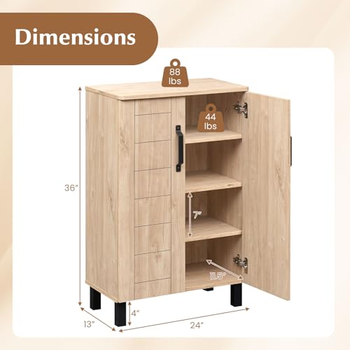 Giantex 5-Tier Shoe Storage Cabinet, Freestanding Wooden Entryway Cabinet w/Storage, 2 Doors, Removable Shelves, Shoes Rack Organizer w/Ventilation Hole for Hallway Closet Living Room (Natural Oak) - color: Natural Oak