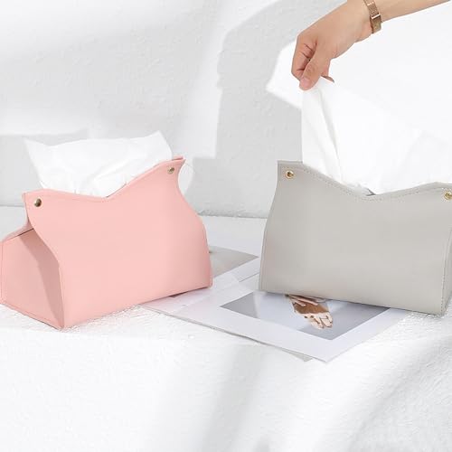 1PCS PU Leather Tissue Box Cover, Rectangle Facial Paper Organizer Dispenser, Modern Tissue Case Holder for Vanity Countertop Nightstands Living Room Office Desk Car (Pink) - color: Pink