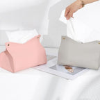 1PCS PU Leather Tissue Box Cover, Rectangle Facial Paper Organizer Dispenser, Modern Tissue Case Holder for Vanity Countertop Nightstands Living Room Office Desk Car (Pink) - color: Pink