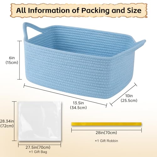 OIAHOMY Woven Basket, Gift Basket Empty with Gift Bags and Ribbons, Rope Baskets for Baby Showers, Storage Baskets with Handles for Nursery, Pet Toy Organizer - Blue - color: Blue, size: Medium: 13.5L*10W*6H