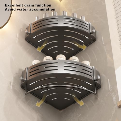VOLPONE Corner Shower Caddy Adhesive Shower Shelf Corner No Drilling Bathroom Shower Organizer Storage Rack Rust-proof with Towel Bar (2-Pack, Gray) - style: Adhesive strip triangle with towel bar 2 Tier Gray