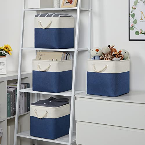 Temary Fabric Storage Cubes 11x11 Cube Storage Bins 4Pack Blue Basket for Organizing Home, Closet, Empty Gift Baskets with Handles (White&Blue) - color: White&blue, size: 11"L x 11"W x 11"H